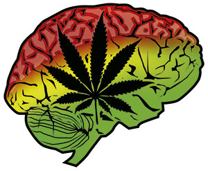 Cerebro con hoja de marihuana